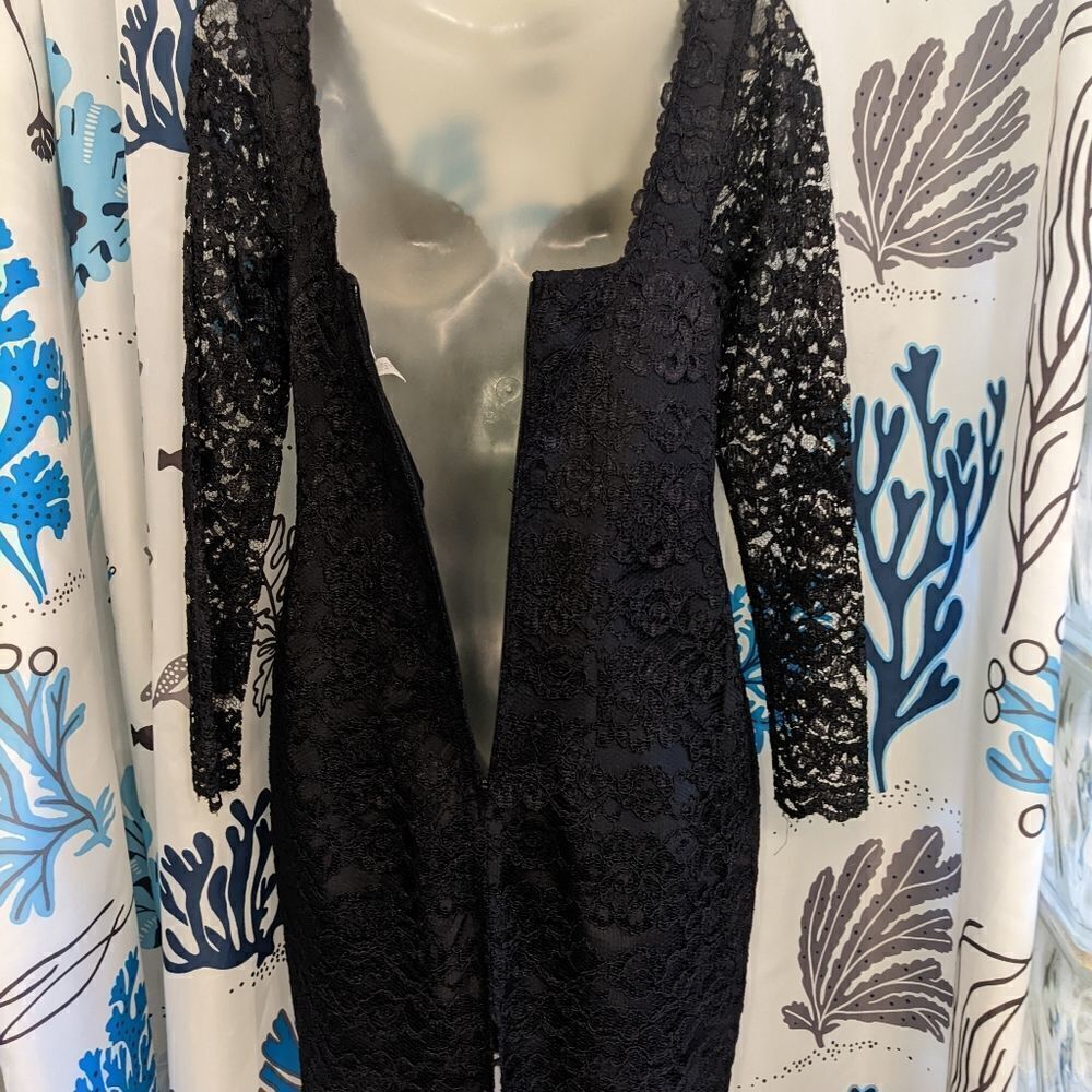 VTG 90s Black Lace Cocktail Mini Dress by Moda International Size 6 - Picture 5 of 16